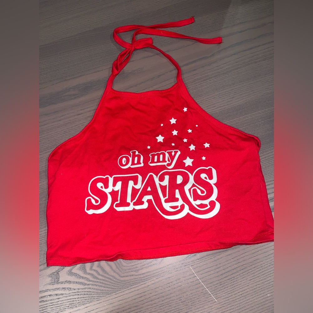 Bright red cropped halter top good condition